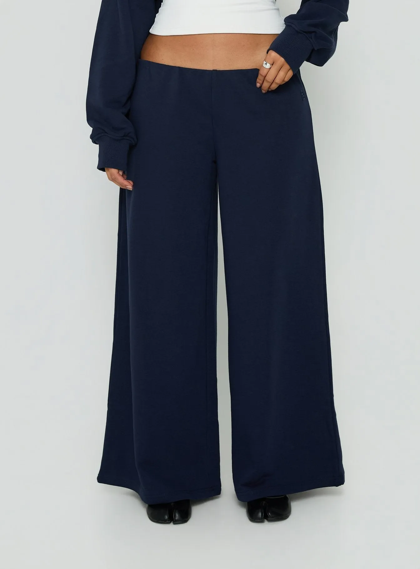 Kaeya Fleece Wide Leg Low Rise Pants Navy sold by Princess Polly