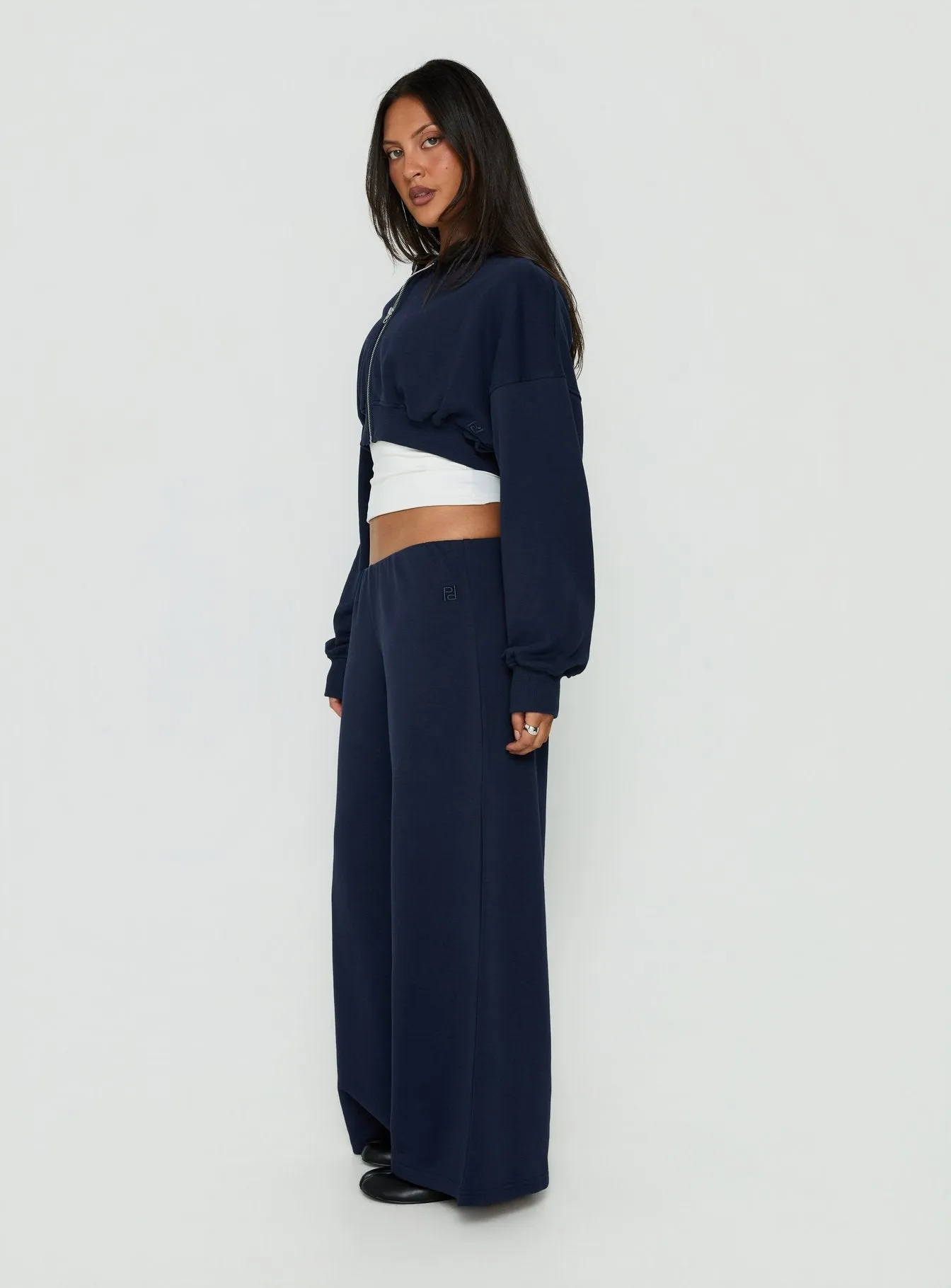 Kaeya Fleece Wide Leg Low Rise Pants Navy sold by Princess Polly product image thumbnail 3