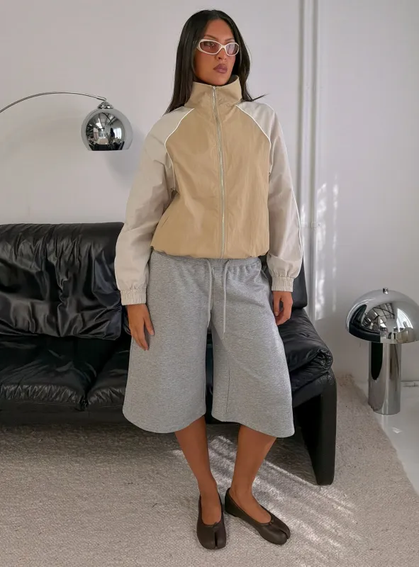 Mistro Funnel Neck Windbreaker Jacket Beige made by Princess Polly
