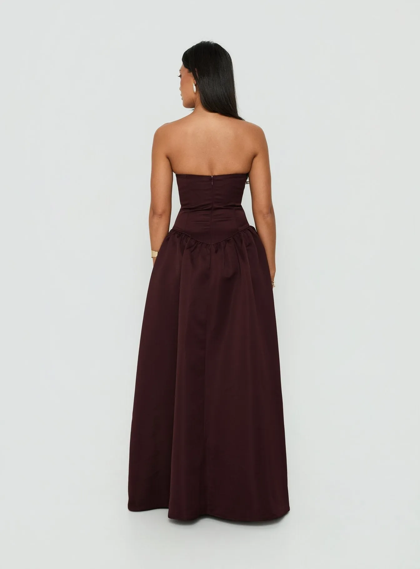 Soft Bloom Drop Waist Strapless Maxi Dress Chocolate sold by Princess Polly product image thumbnail 4