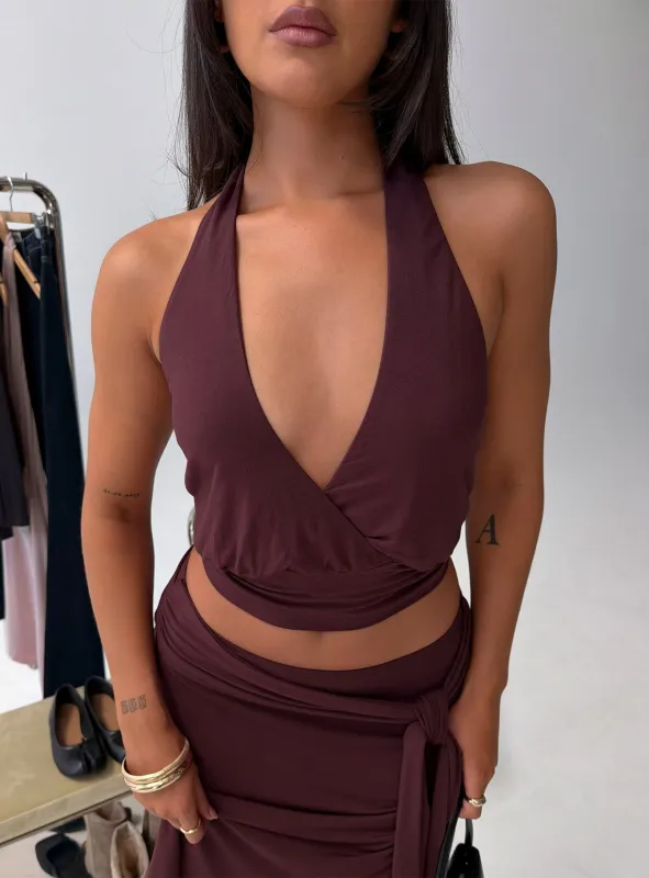 Arabele Halter Wrap Top Plum Noir made by Princess Polly
