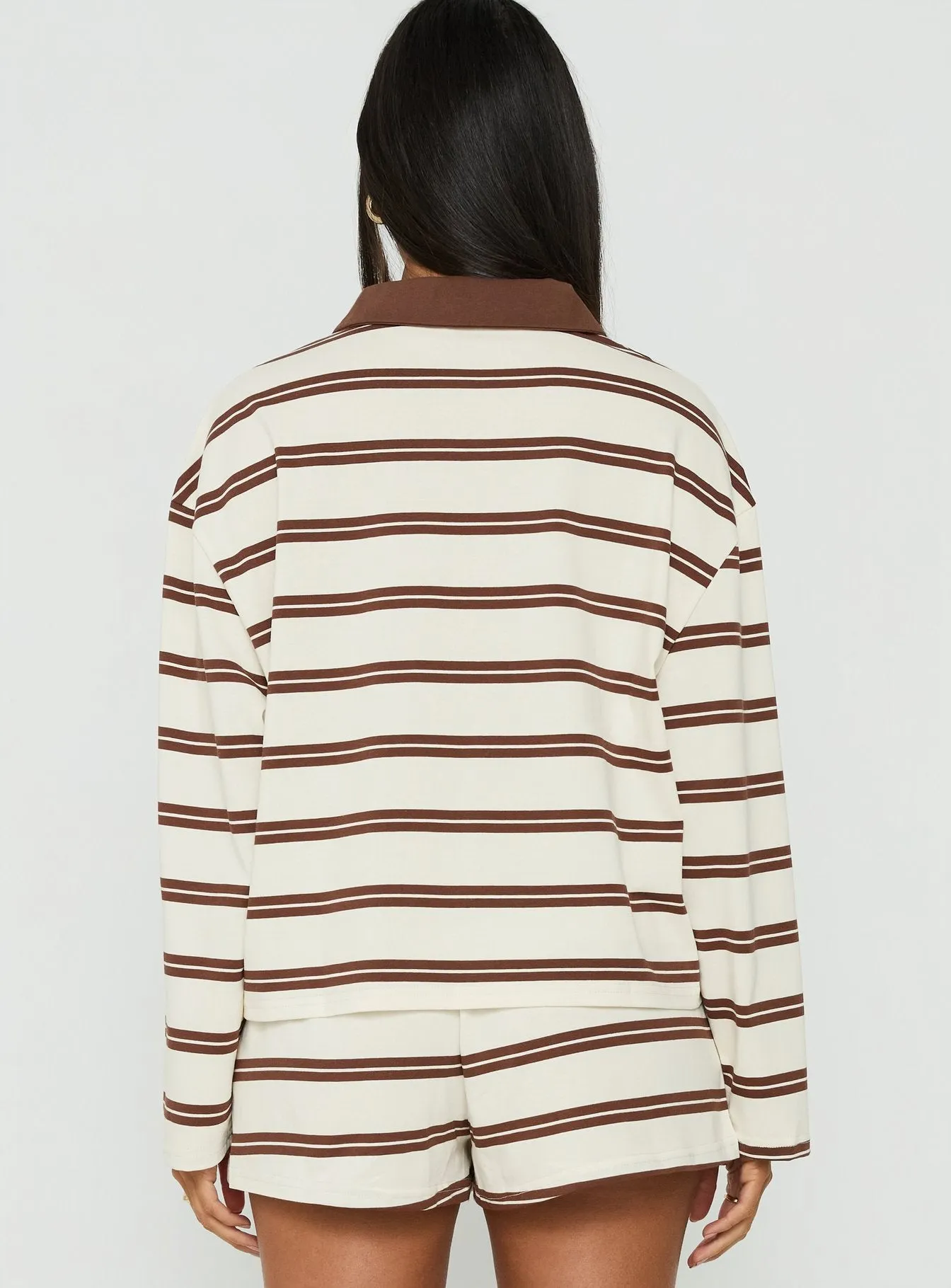 Eddi Long Sleeve Polo Top Cream / Brown Stripe sold by Princess Polly product image thumbnail 5