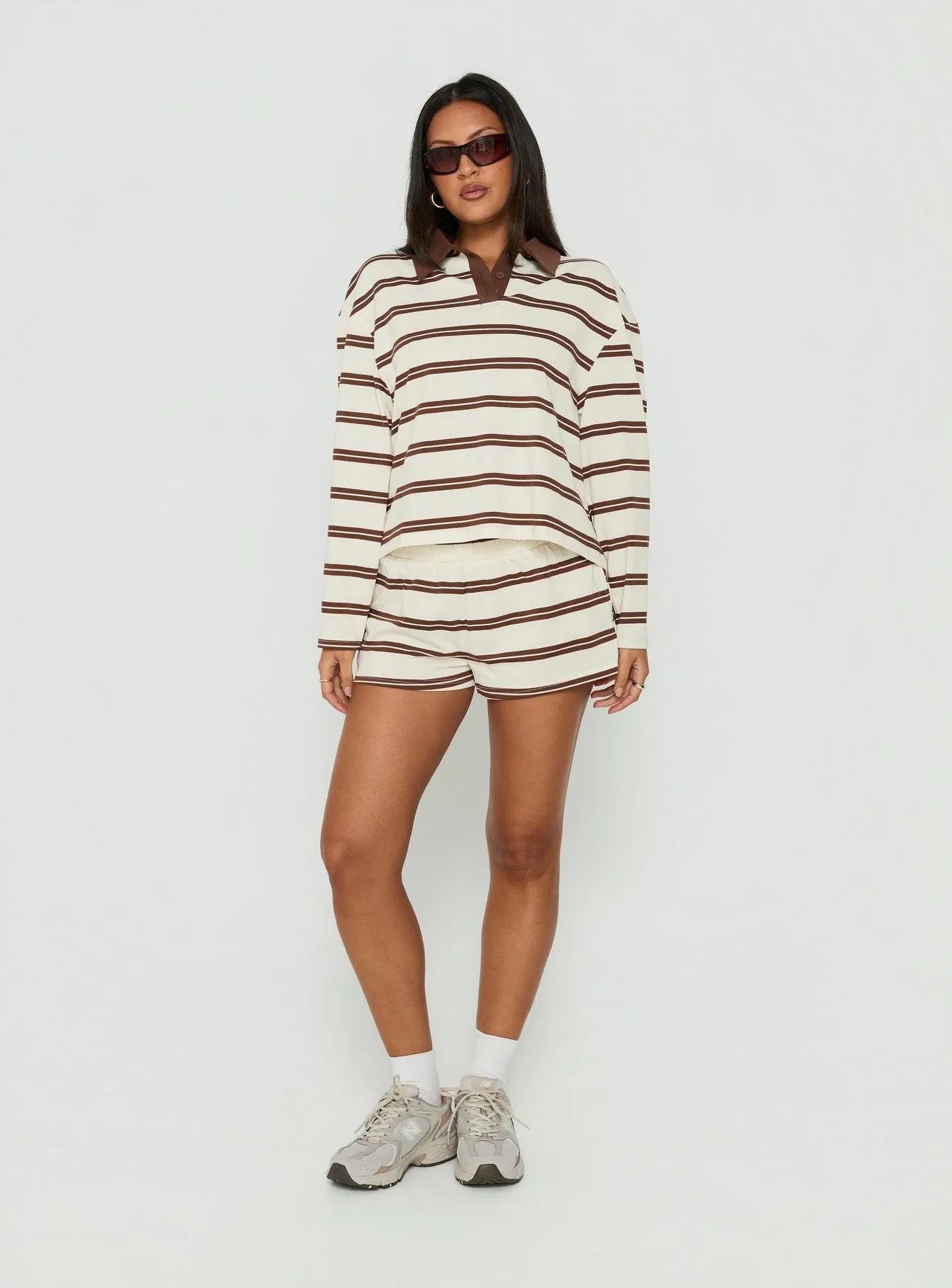 Eddi Long Sleeve Polo Top Cream / Brown Stripe sold by Princess Polly product image thumbnail 3