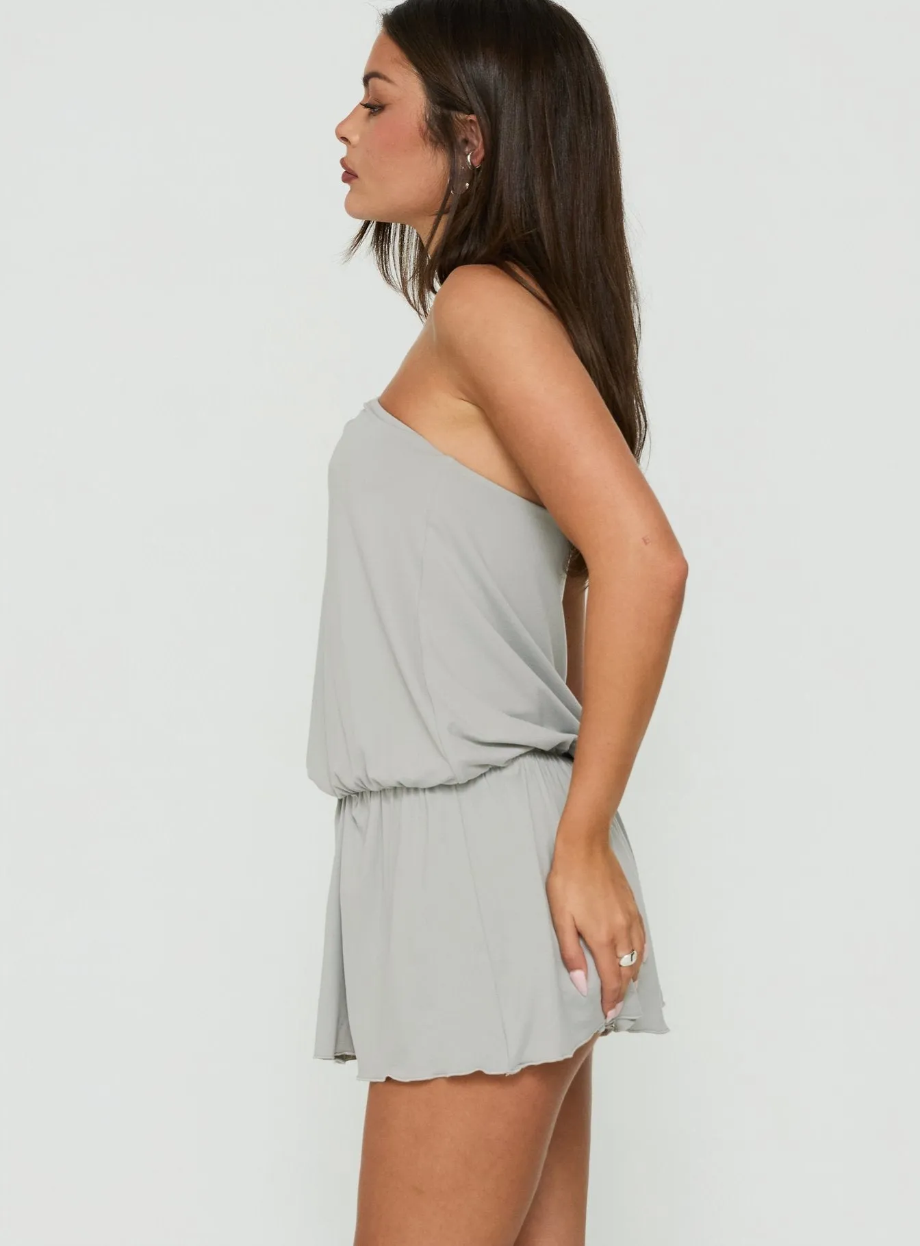 Roksy Tie Neck Drapey Romper Grey sold by Princess Polly product image thumbnail 4