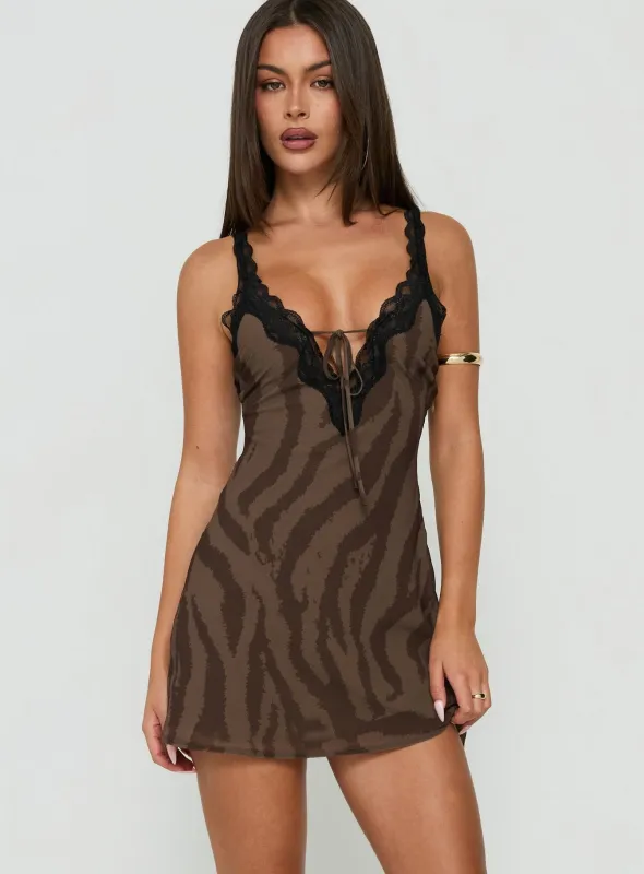 Florencee Lace Trim Mini Dress Zebra made by Princess Polly