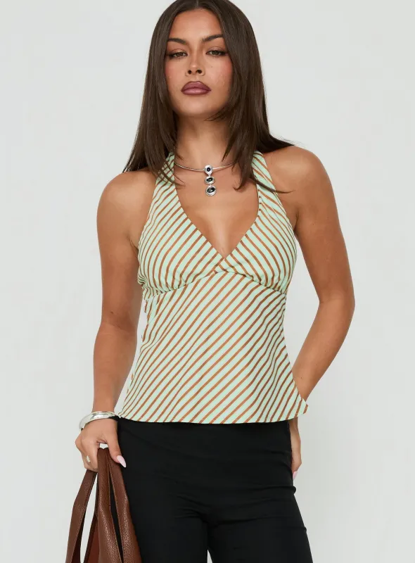 Golden Drift Halter Top Sage / Orange Stripe made by Princess Polly