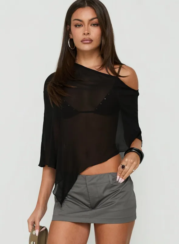 Memento Sheer One Shoulder Top Black made by Princess Polly