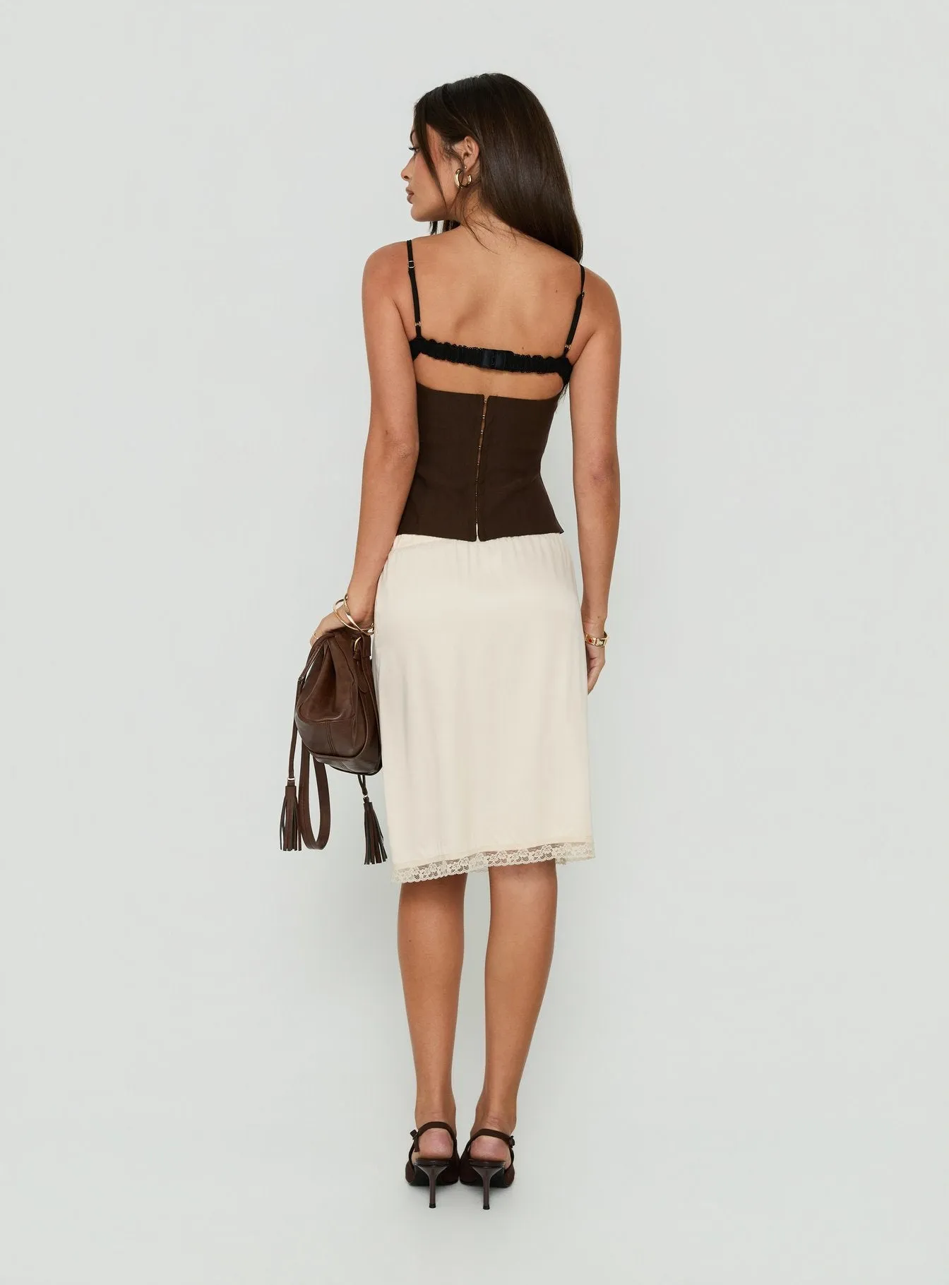 Bella Lace Trim Midi Skirt Butter sold by Princess Polly product image thumbnail 4
