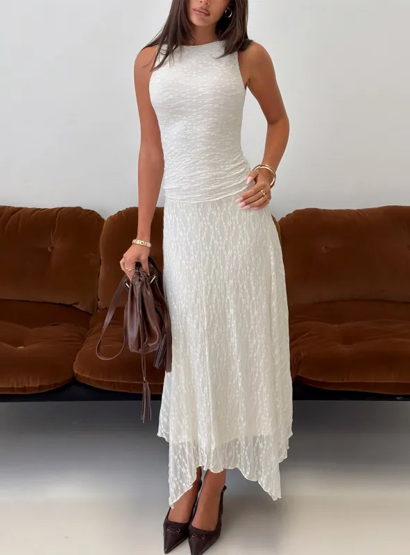 Enzina Lace Hanky Hem Maxi Dress Cream made by Princess Polly