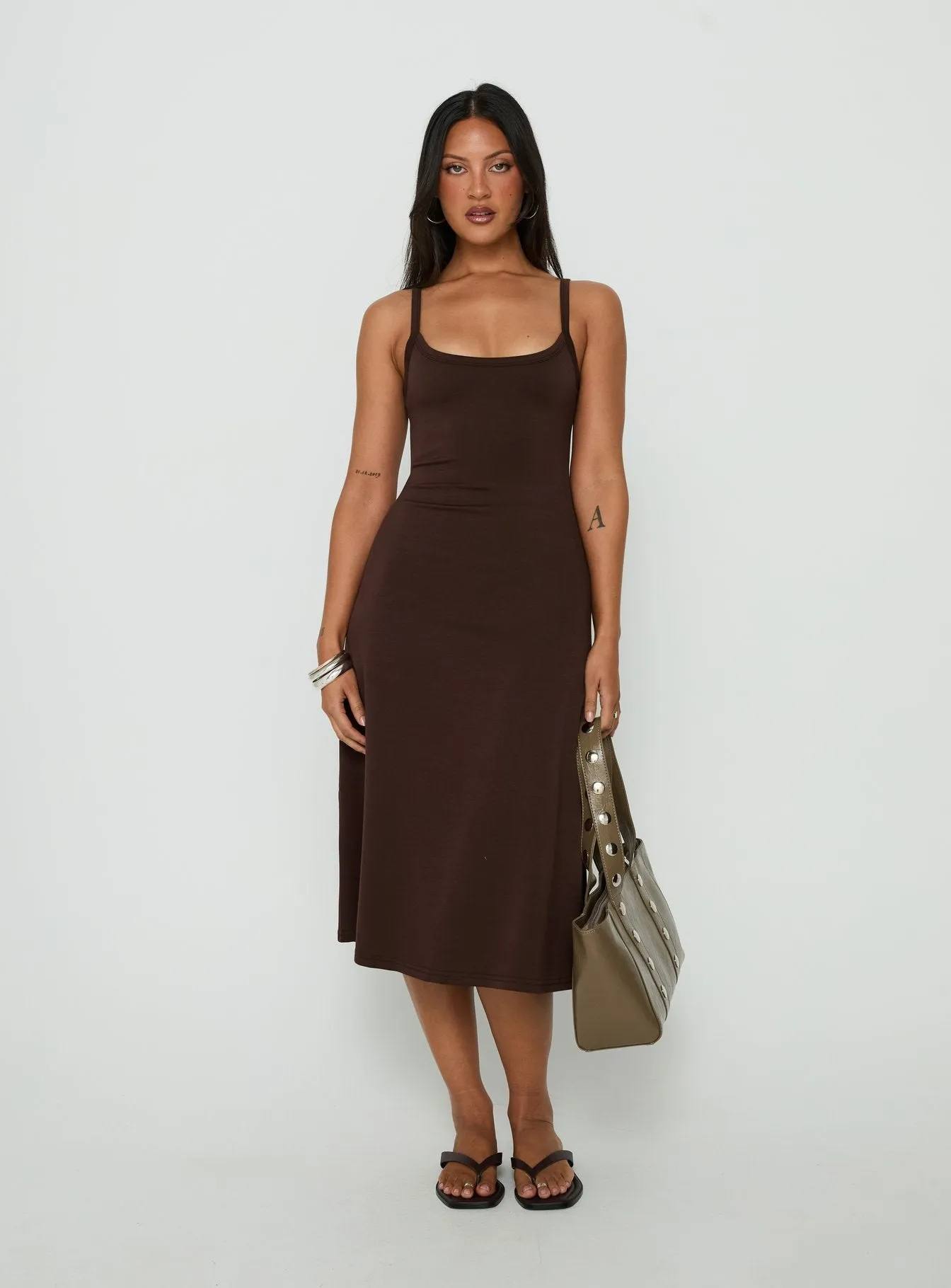 Esmiana Slinky Midi Dress Chocolate sold by Princess Polly product image thumbnail 2