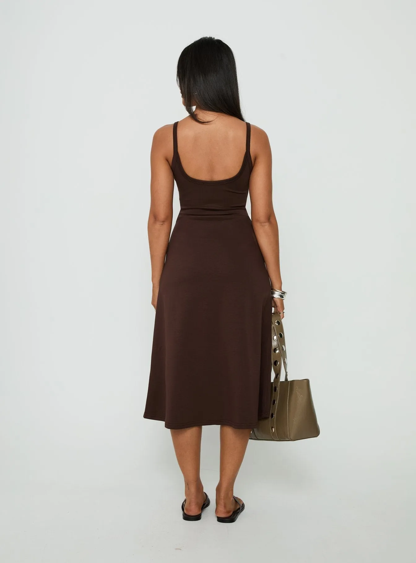Esmiana Slinky Midi Dress Chocolate sold by Princess Polly product image thumbnail 4