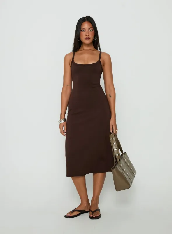 Esmiana Slinky Midi Dress Chocolate made by Princess Polly
