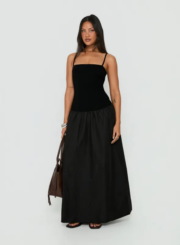 Erroll Drop Waist Knit Maxi Dress Black made by Princess Polly