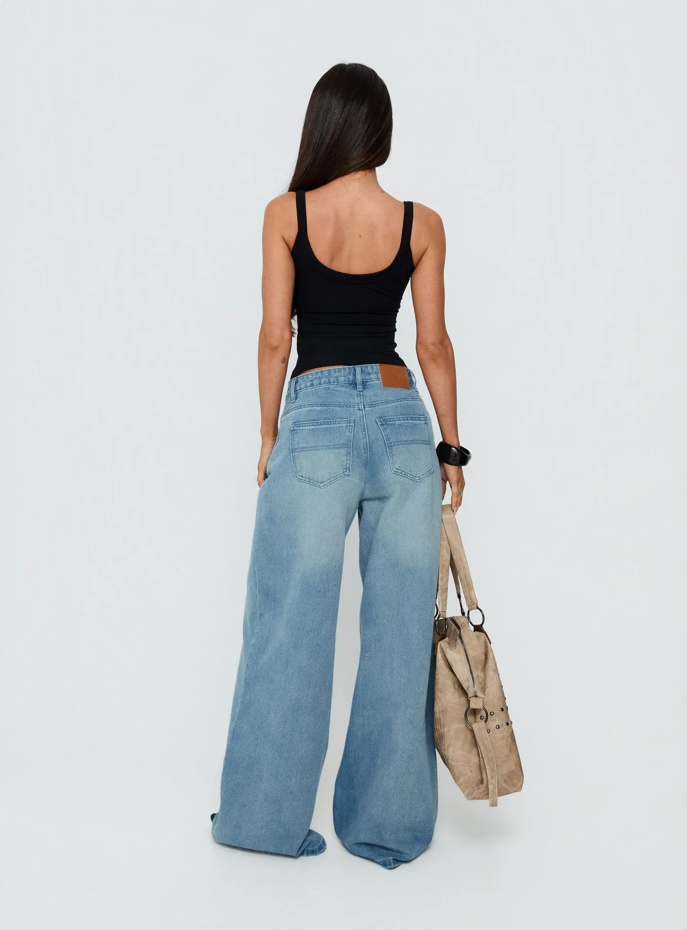 Naylor Mid Rise Wide Leg Jeans Light Wash Denim Light Blue Wash Petite sold by Princess Polly product image thumbnail 5