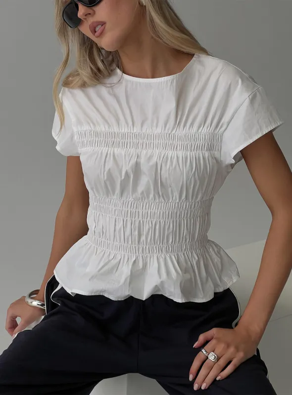 Dripping Diamonds Ruched Top White made by Princess Polly