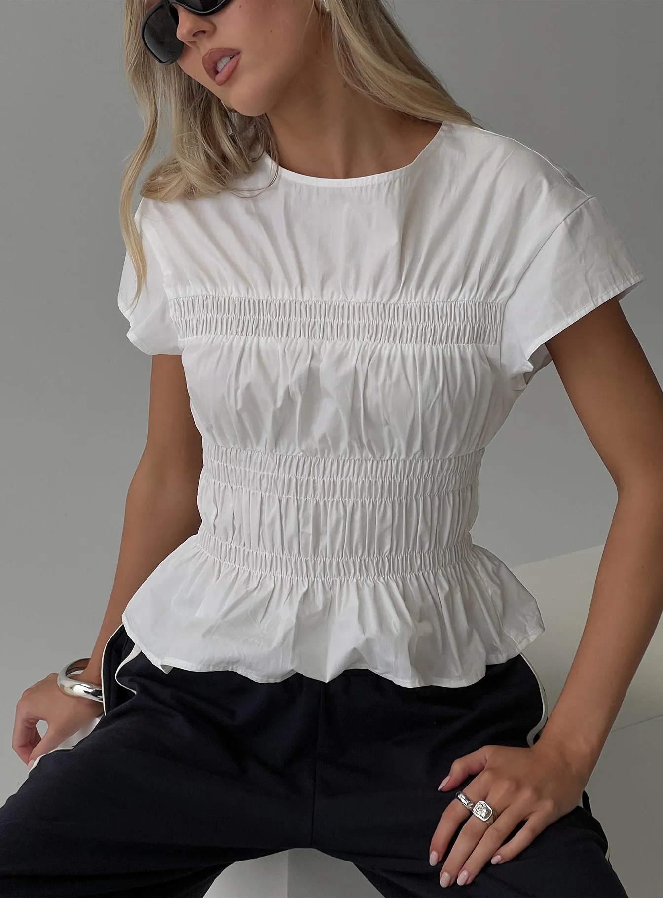 Dripping Diamonds Ruched Top White sold by Princess Polly