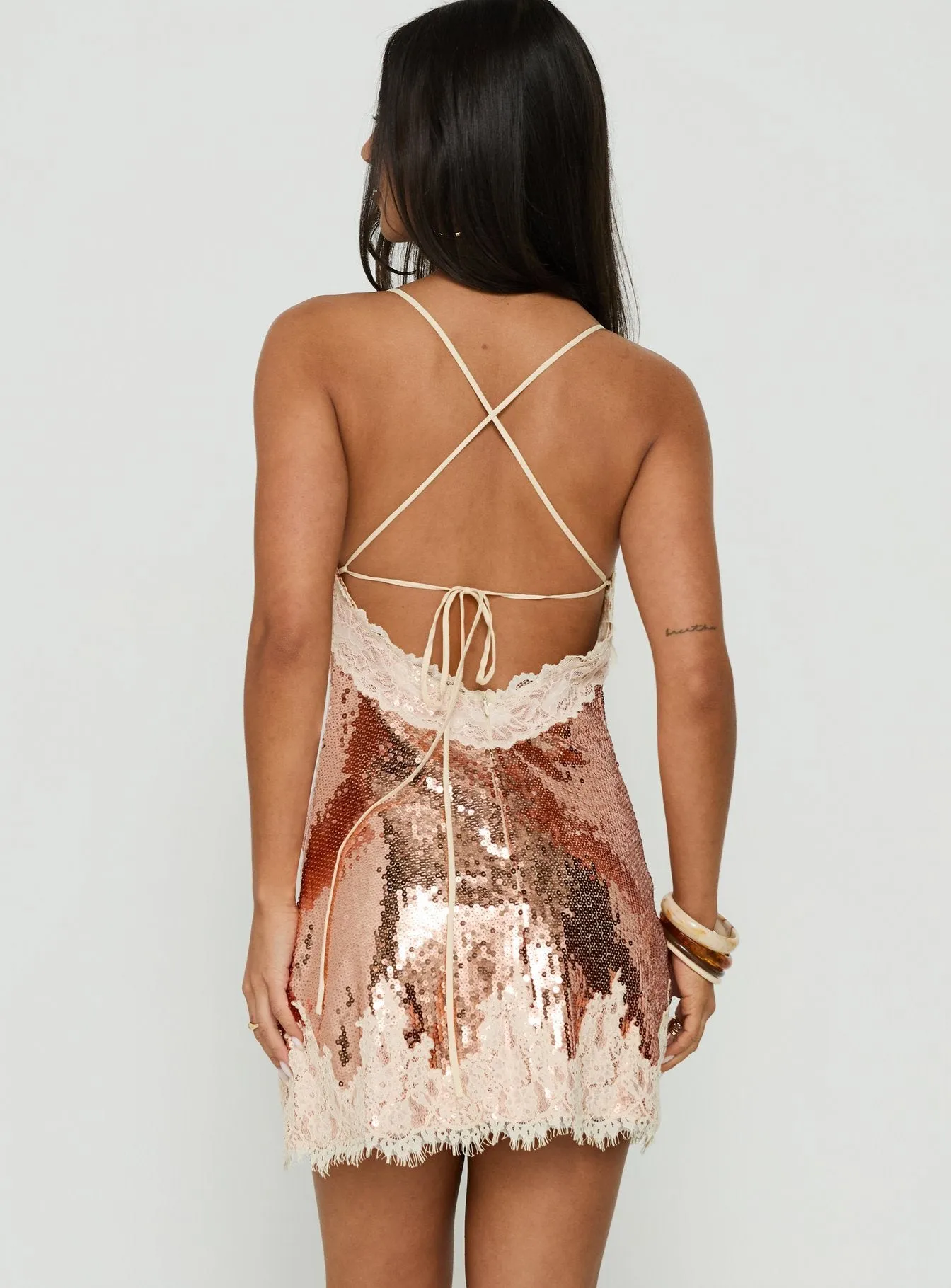 Call My Lover Lace Slip Mini Dress Gold Sequin sold by Princess Polly product image thumbnail 5