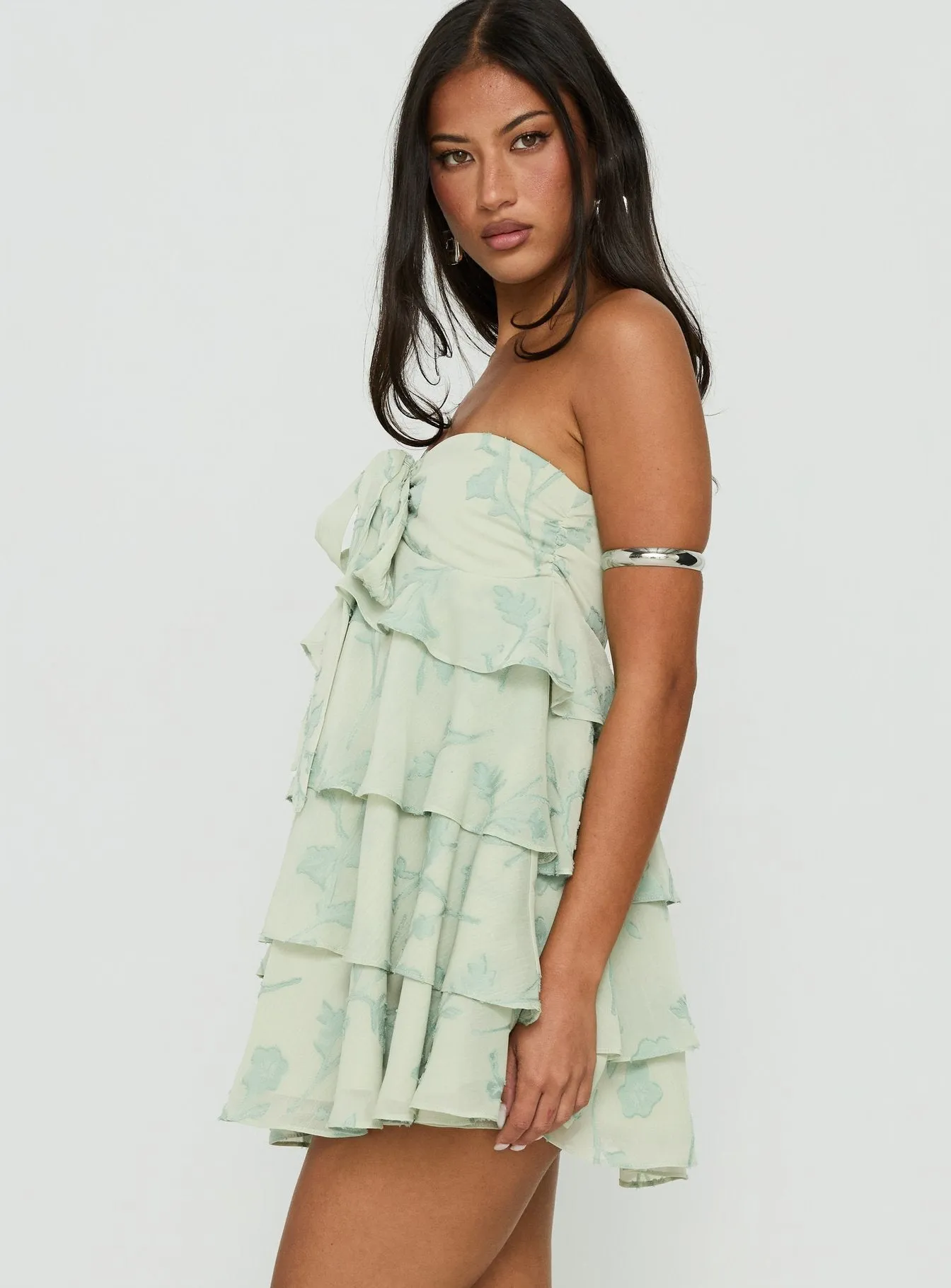 Kalari Strapless Layered Mini Dress Soft Green sold by Princess Polly product image thumbnail 4