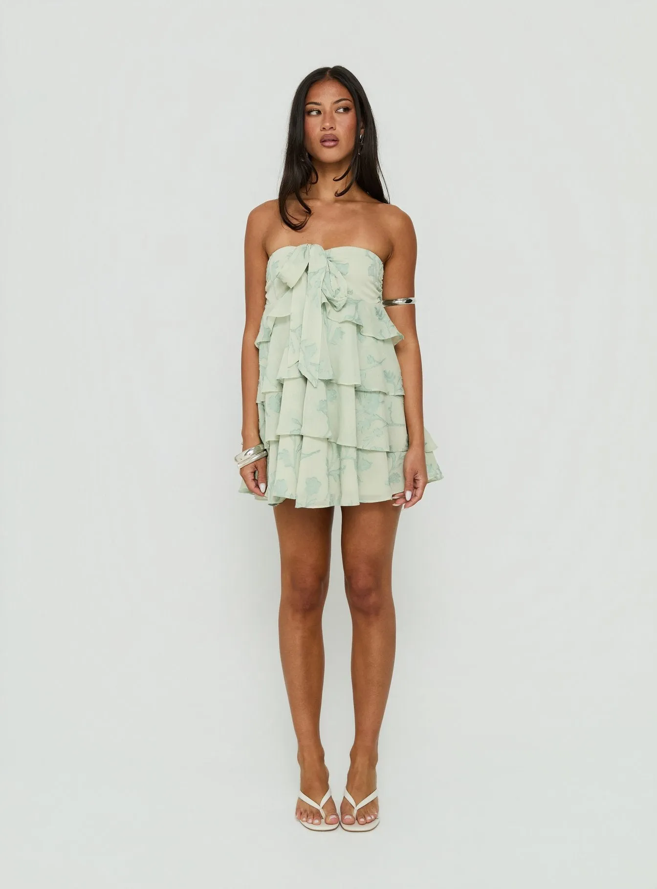 Kalari Strapless Layered Mini Dress Soft Green sold by Princess Polly product image thumbnail 3