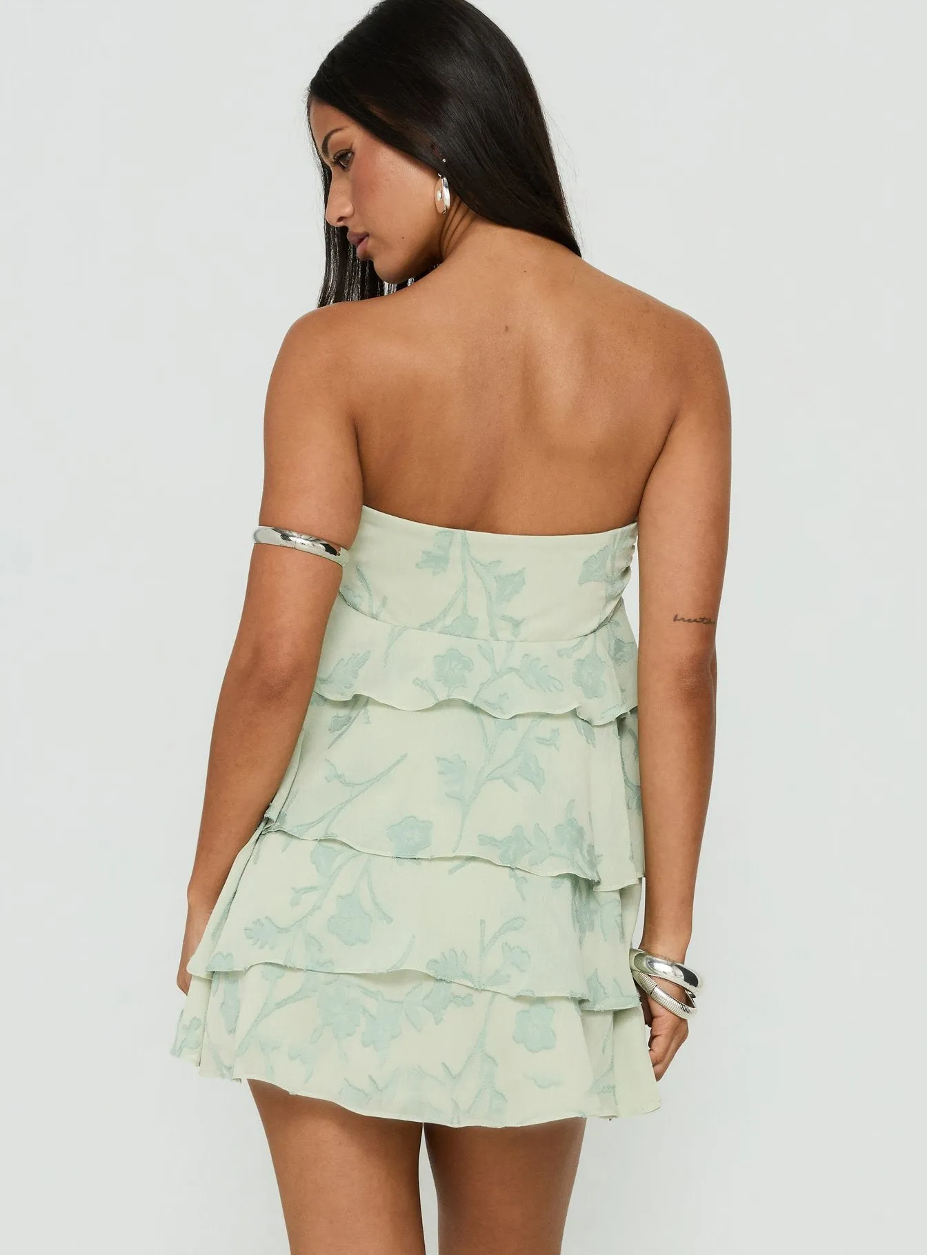 Kalari Strapless Layered Mini Dress Soft Green sold by Princess Polly product image thumbnail 5
