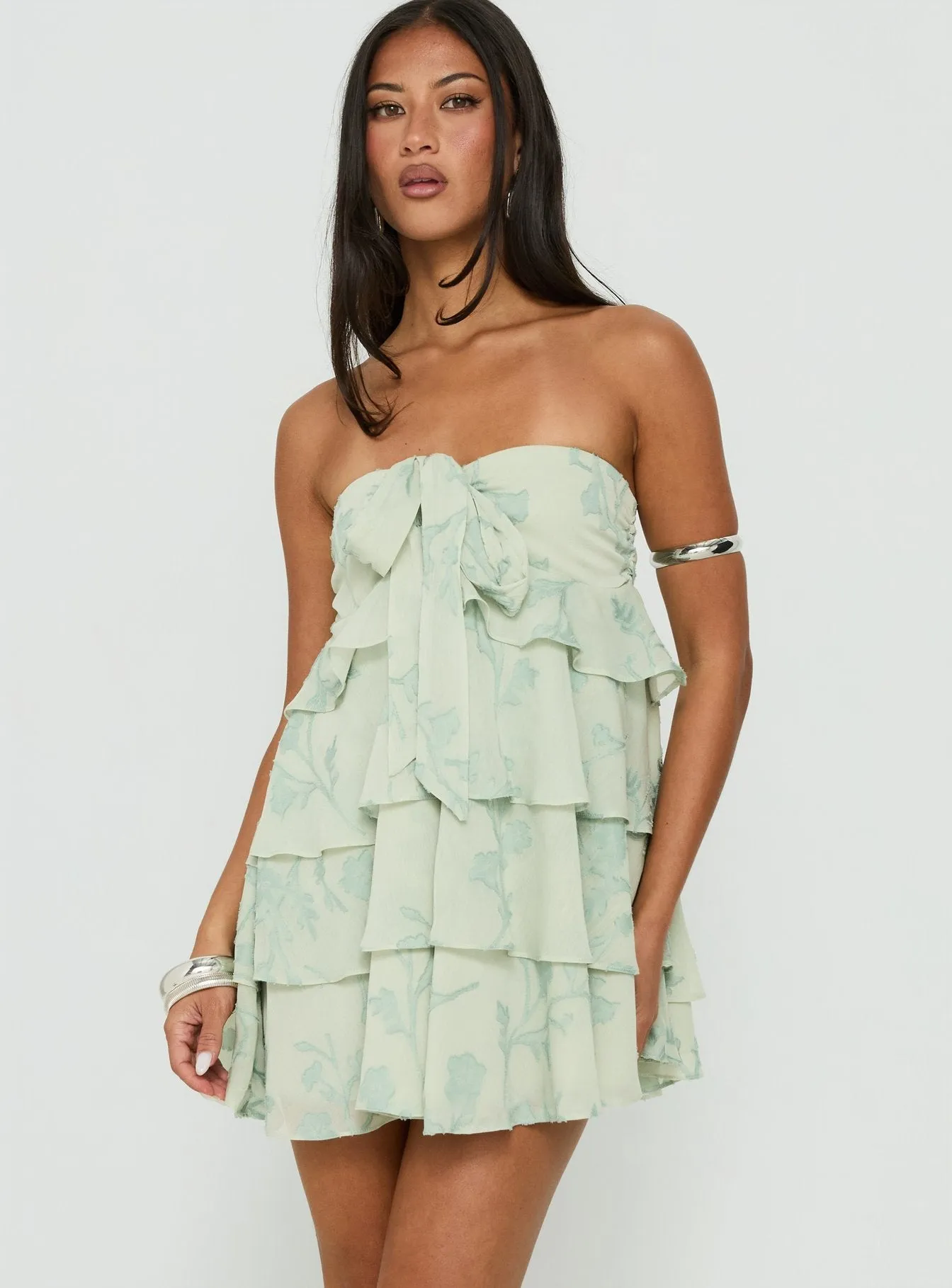 Kalari Strapless Layered Mini Dress Soft Green sold by Princess Polly product image thumbnail 2