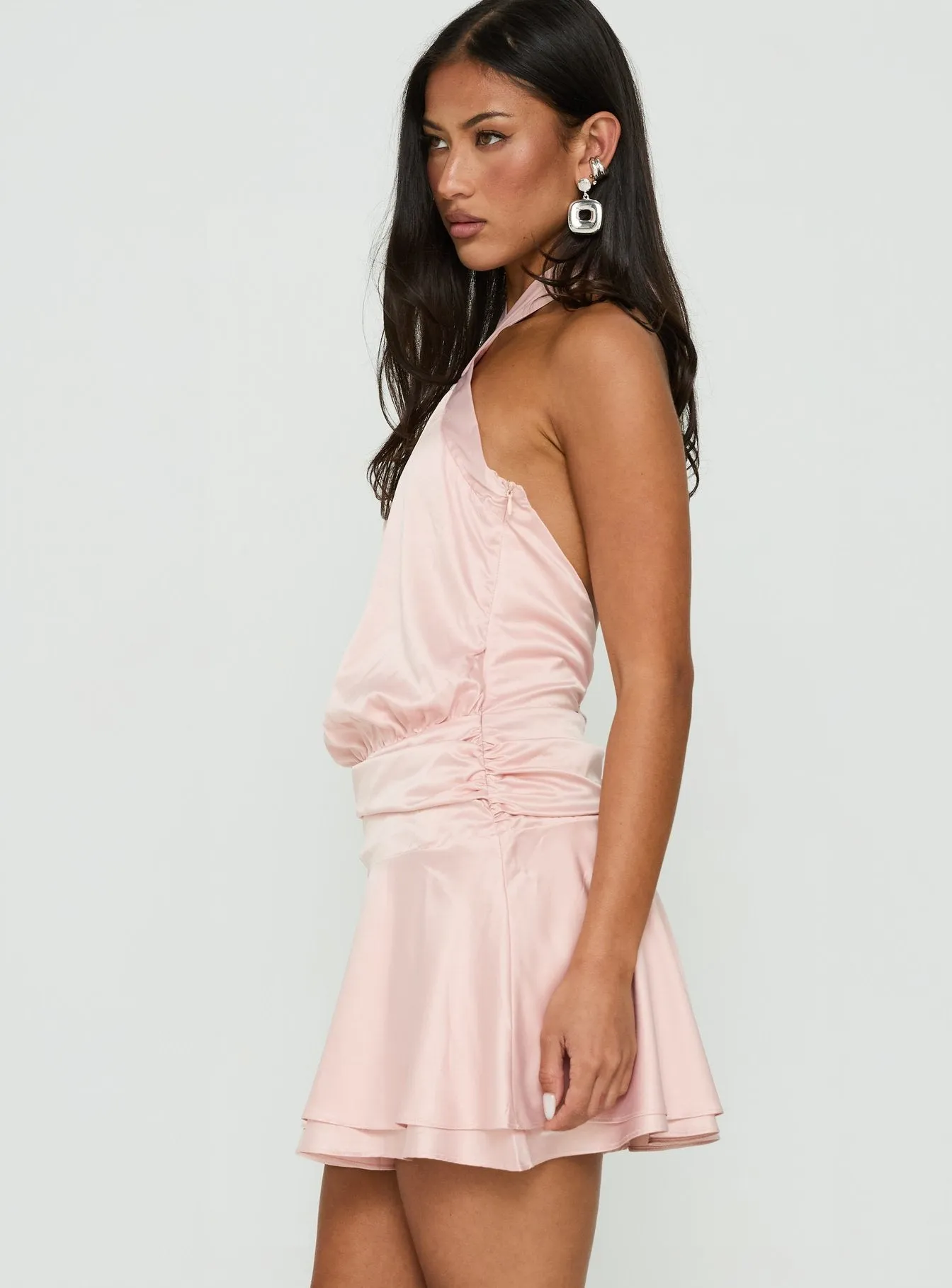 Sparkler Arrowneck Ruched Satin Mini Dress Pink sold by Princess Polly product image thumbnail 4