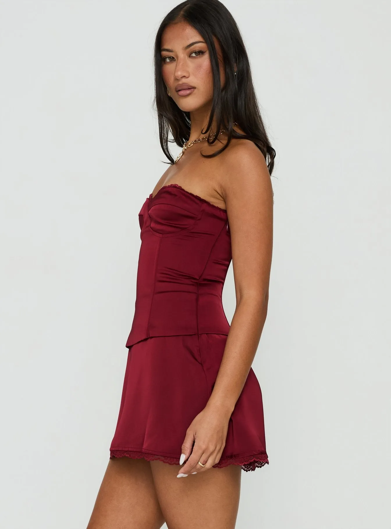 Jazzy Strapless Corset Playsuit Burgundy sold by Princess Polly product image thumbnail 4