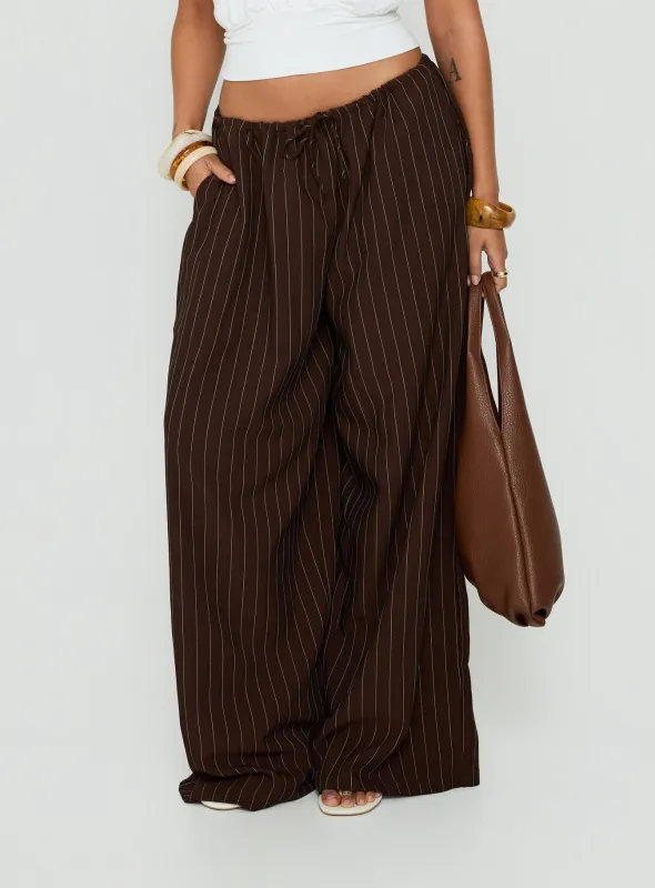 Bungala Oversized Relaxed Pants Brown Pinstripe made by Princess Polly