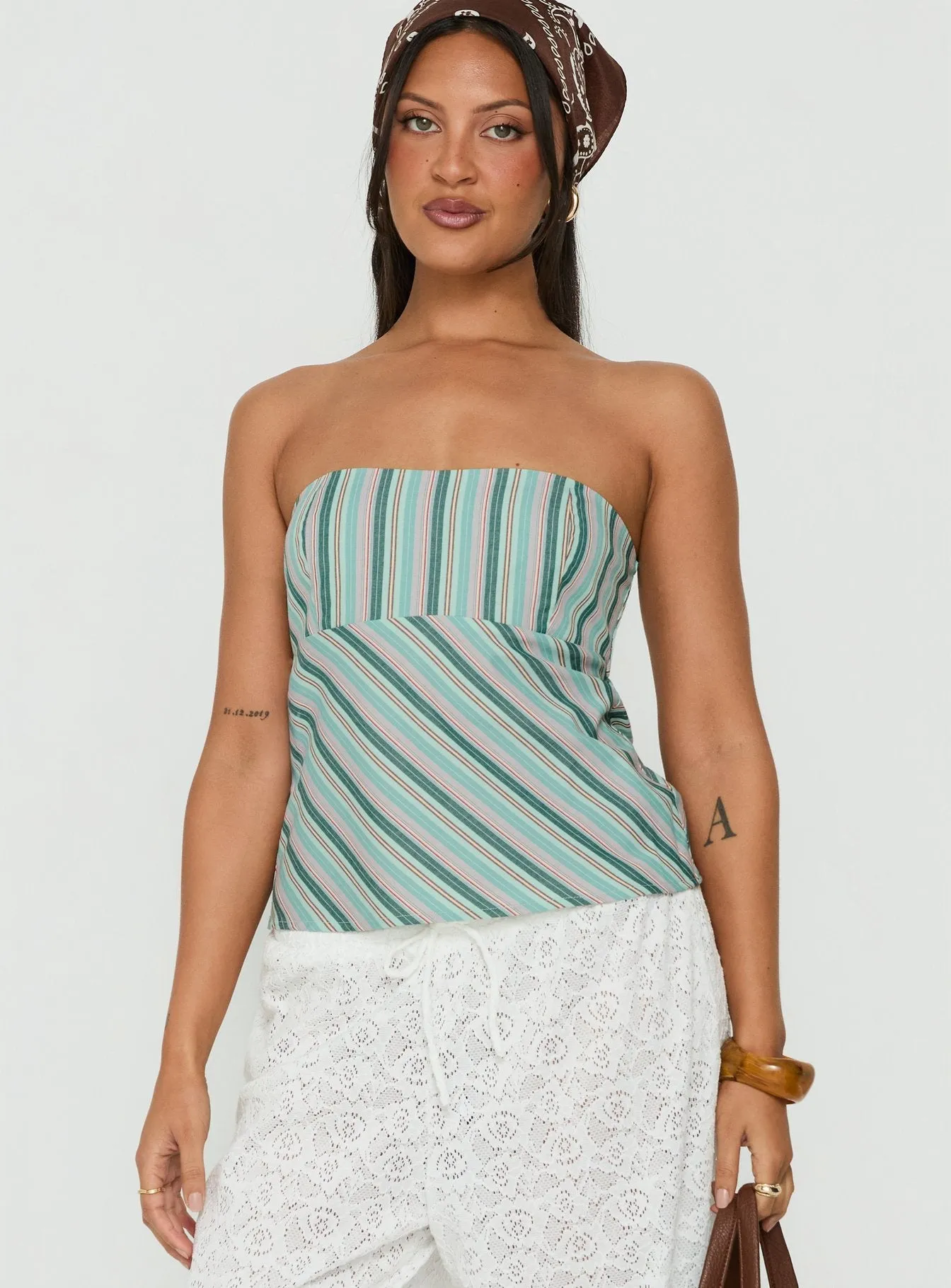 Elery Strapless Top Green Stripe sold by Princess Polly product image thumbnail 2