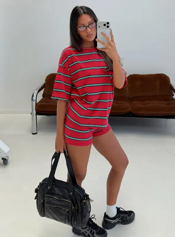 Settle Down Short Sleeve Top Red Stripe made by Princess Polly