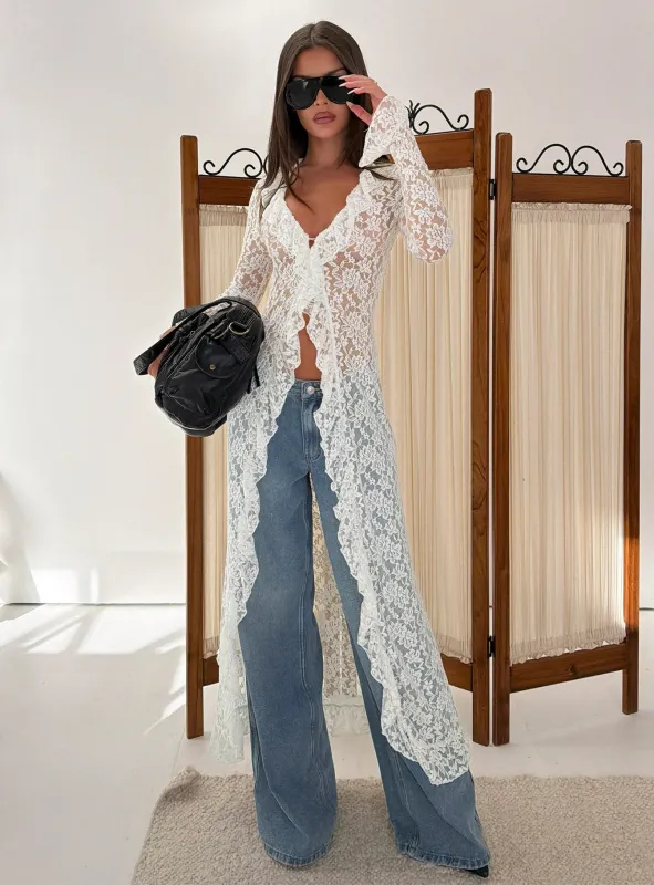 Long Nights Long Sleeve Lace Maxi Dress Moonlight made by Lioness