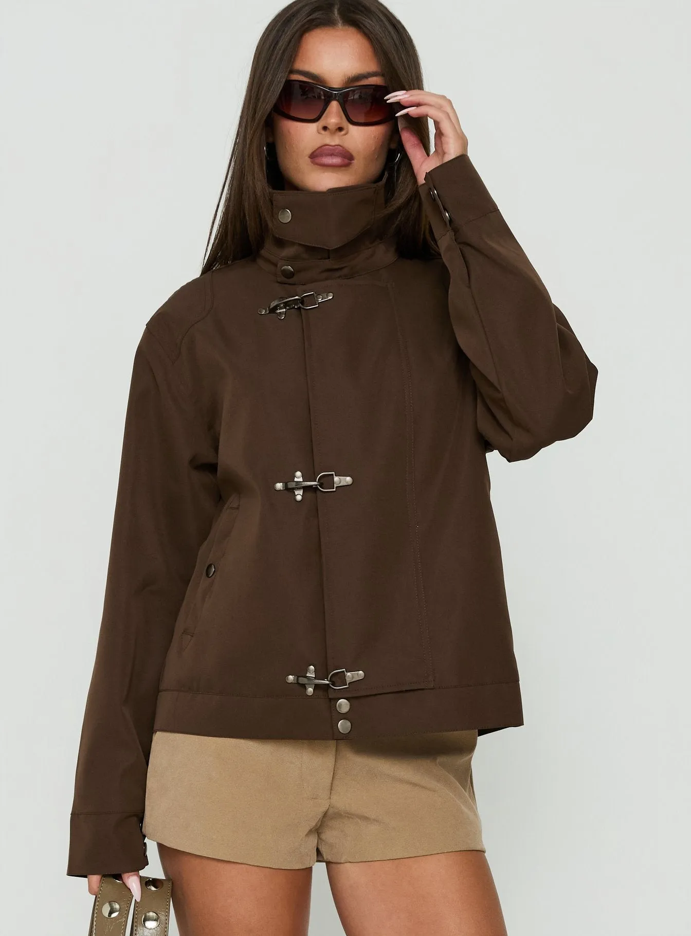 Imanie Funnel Neck Jacket Chocolate sold by Princess Polly product image thumbnail 2