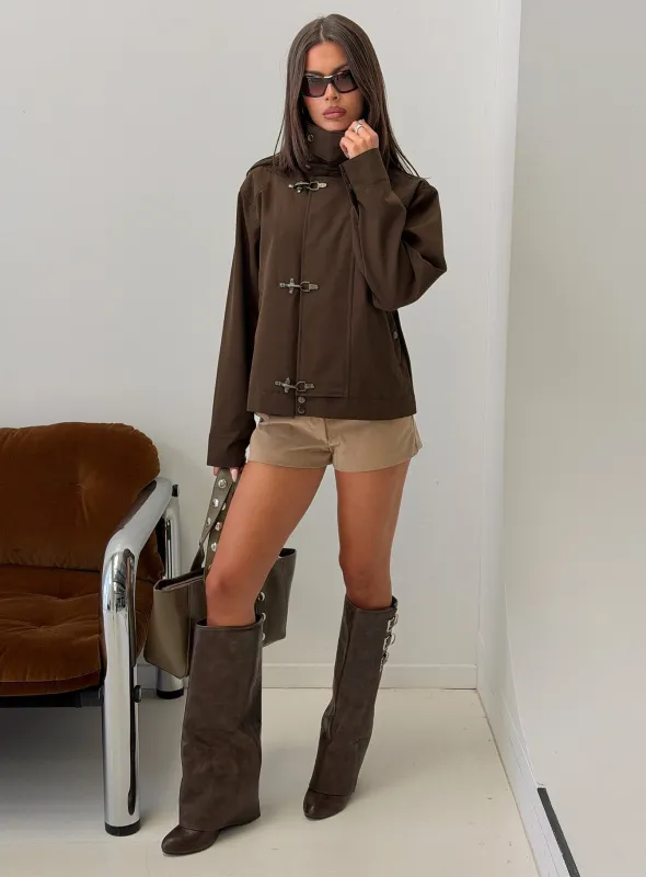 Imanie Funnel Neck Jacket Chocolate made by Princess Polly