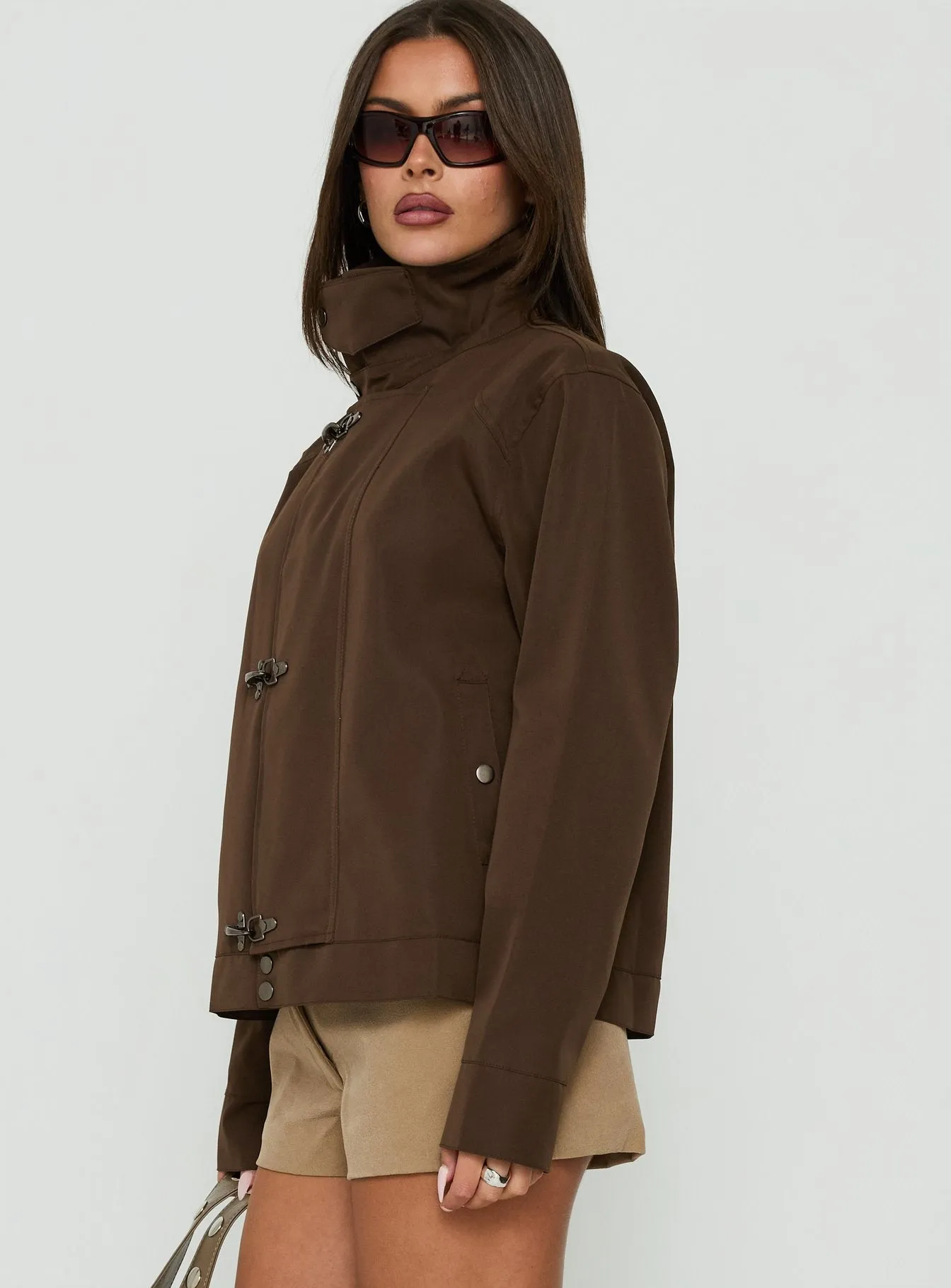 Imanie Funnel Neck Jacket Chocolate sold by Princess Polly product image thumbnail 4