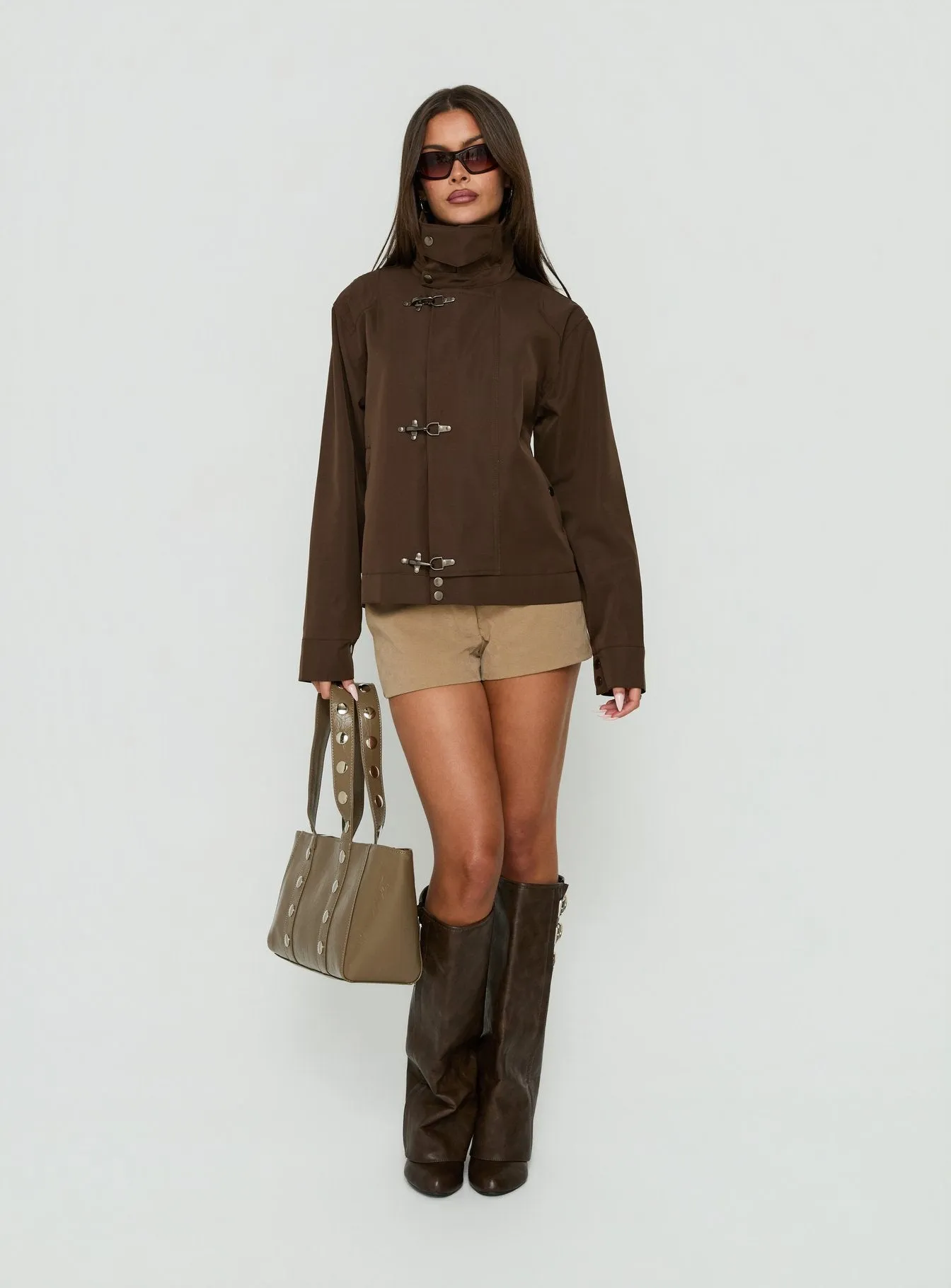 Imanie Funnel Neck Jacket Chocolate sold by Princess Polly product image thumbnail 3