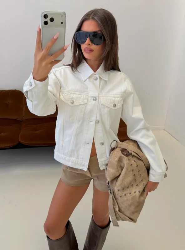 Truss Oversized Denim Jacket White made by Princess Polly