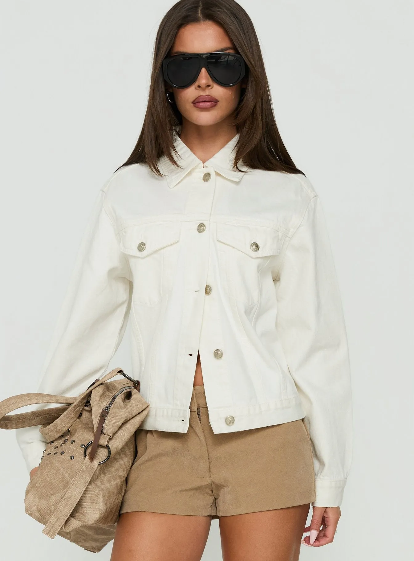 Truss Oversized Denim Jacket White sold by Princess Polly product image thumbnail 2