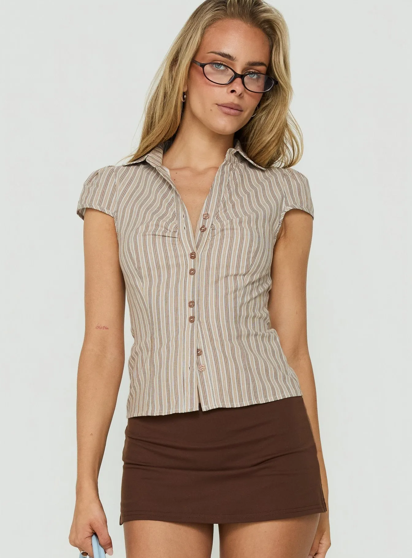 Arianwyn Short Sleeve Shirt Brown Multi Stripe sold by Princess Polly product image thumbnail 2