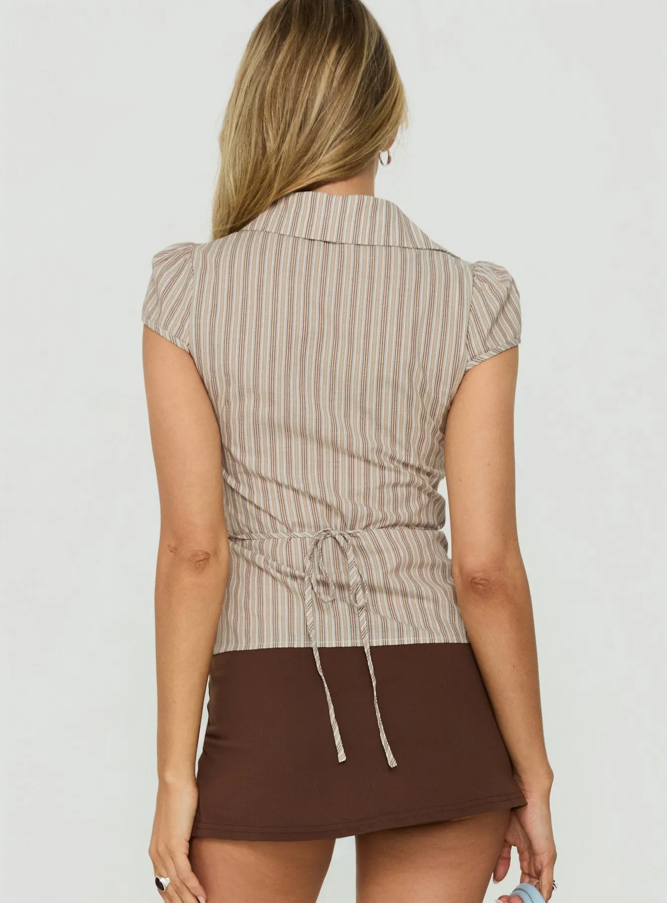 Arianwyn Short Sleeve Shirt Brown Multi Stripe sold by Princess Polly product image thumbnail 5