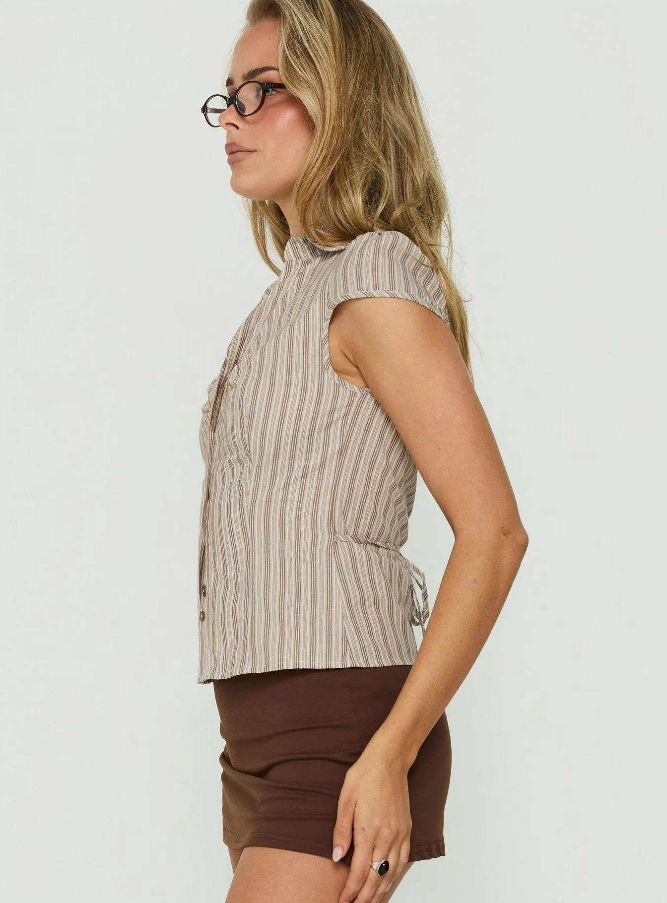 Arianwyn Short Sleeve Shirt Brown Multi Stripe sold by Princess Polly product image thumbnail 4