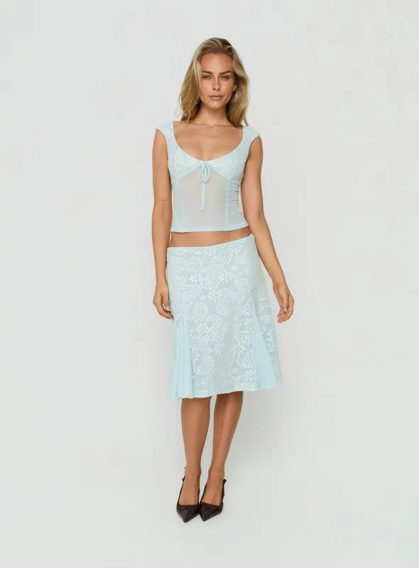 Quani Lace Midi Skirt Blue made by Princess Polly