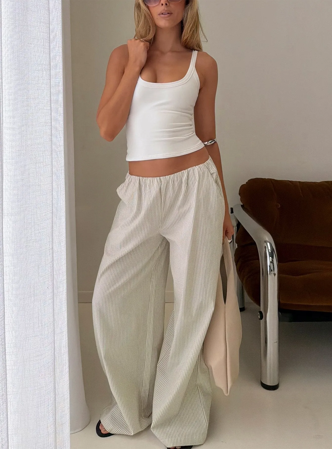 Lunea Concealed Waistband Pants Pinstripe sold by Princess Polly