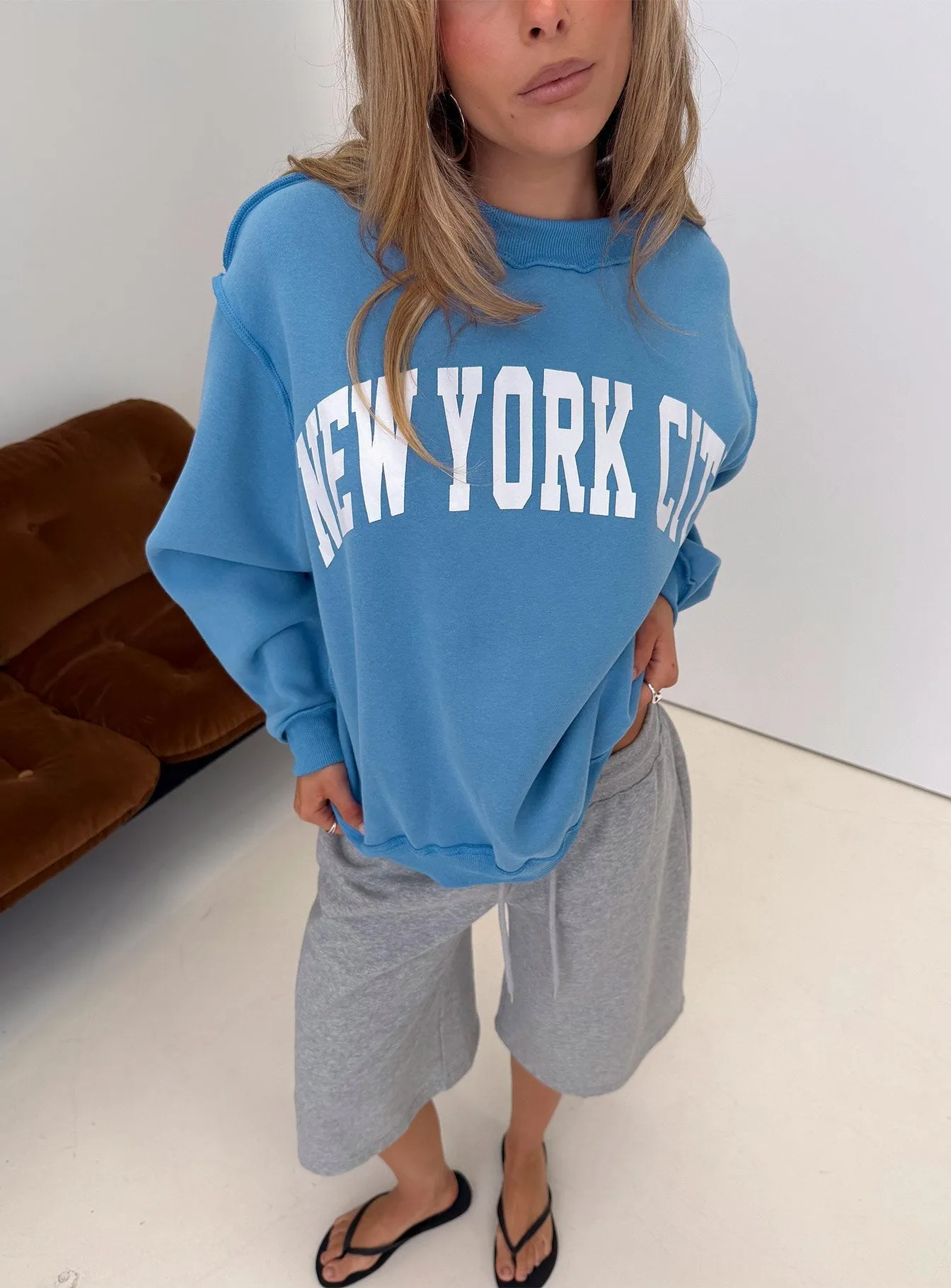 When In New York City Oversized Jumper Blue sold by Princess Polly