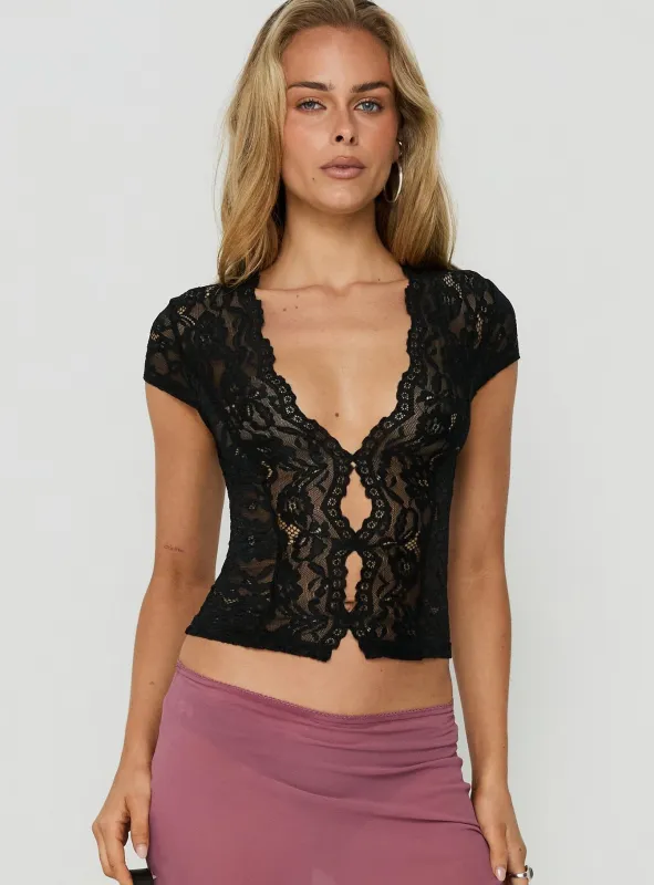 Gracielah Lace V Neck Top Black made by Princess Polly