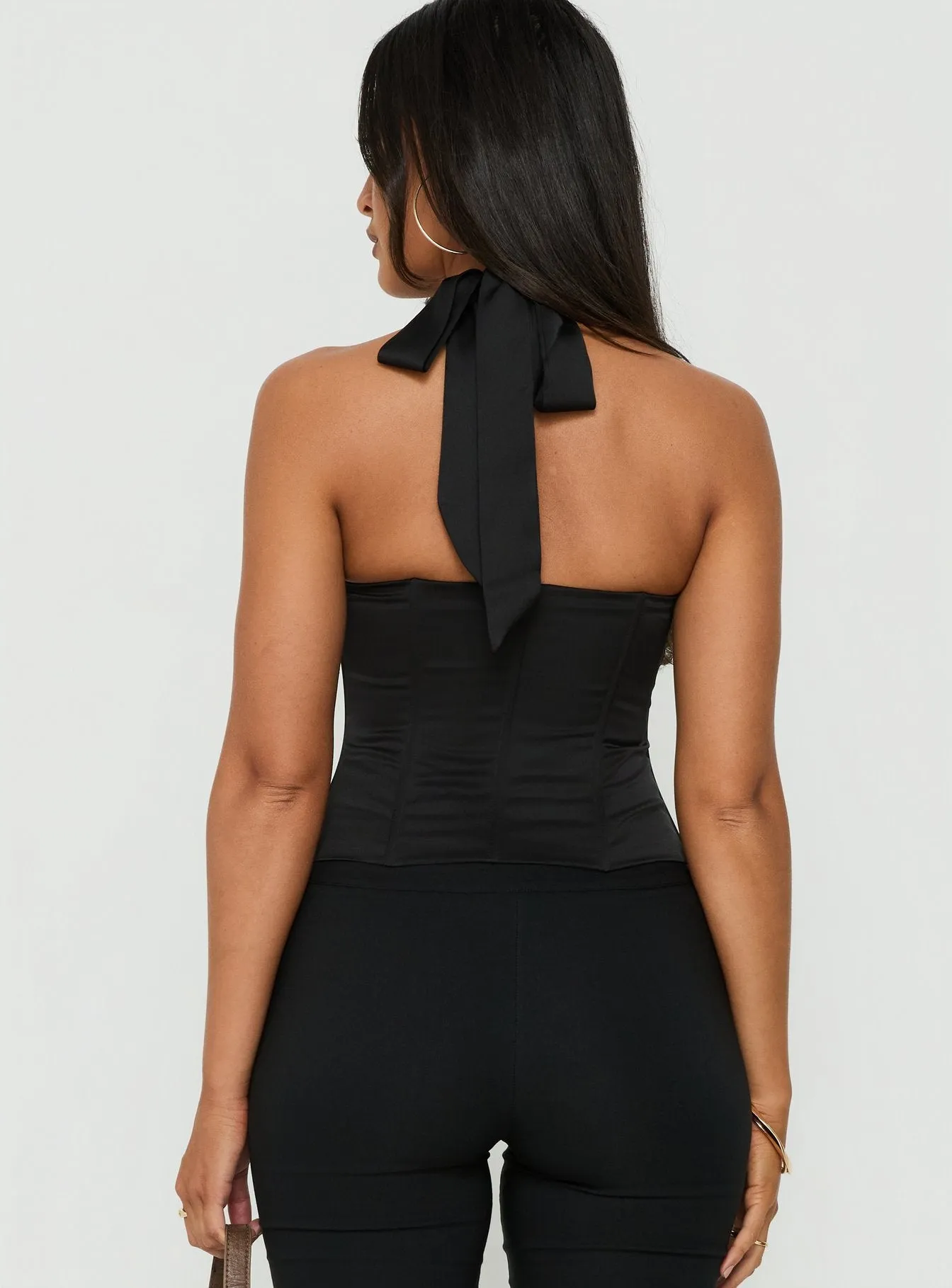Gabriela Satin Halter Corset Top Black sold by Princess Polly product image thumbnail 4
