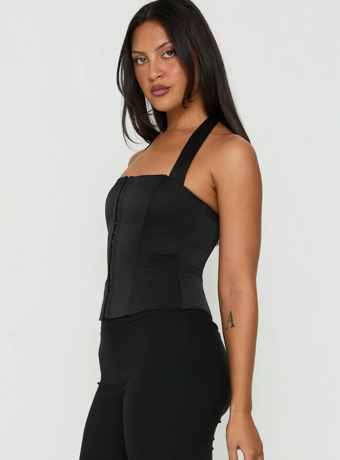 Gabriela Satin Halter Corset Top Black sold by Princess Polly product image thumbnail 3