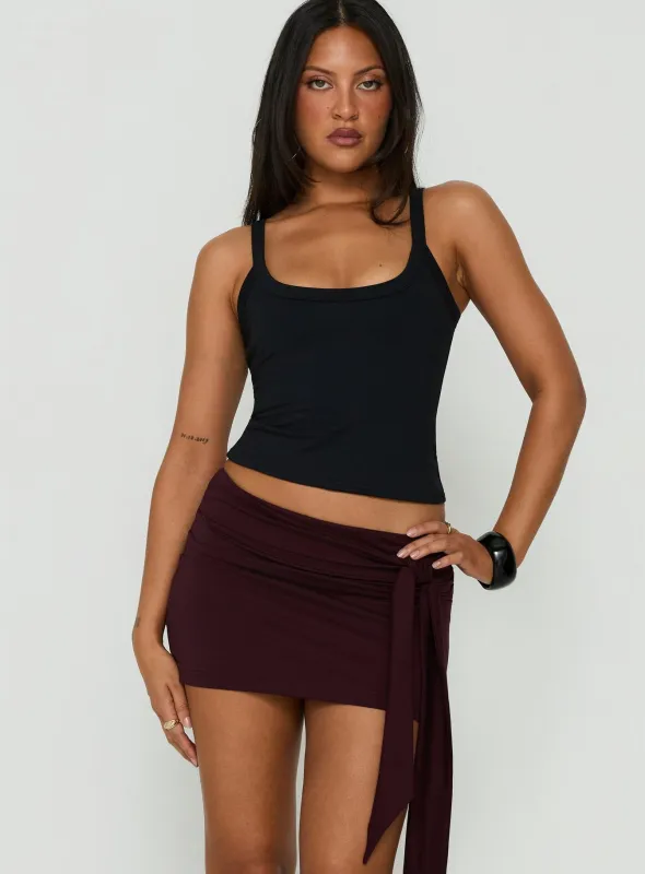 Eldric Tie Waist Micro Skirt Aubergine made by Princess Polly