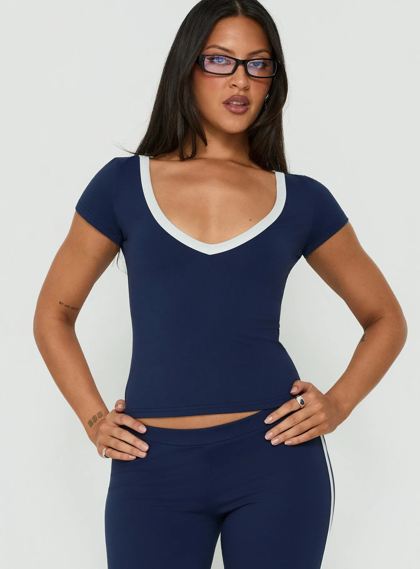 Rowanna Sporty Scoop Neck Top Navy / Cream sold by Princess Polly product image thumbnail 2