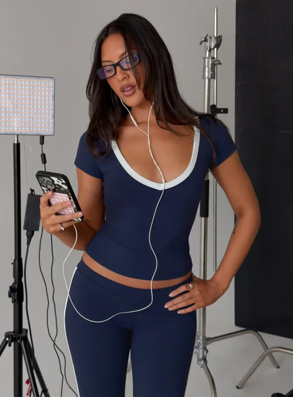 Rowanna Sporty Scoop Neck Top Navy / Cream made by Princess Polly