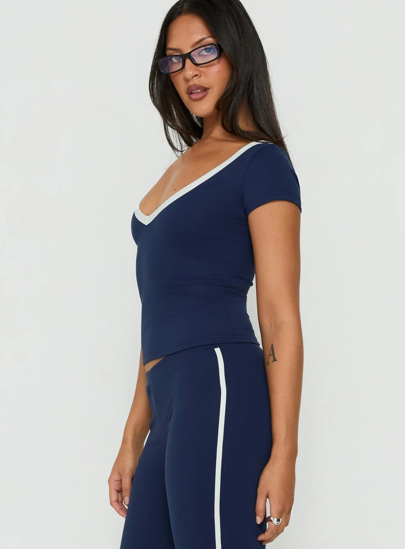 Rowanna Sporty Scoop Neck Top Navy / Cream sold by Princess Polly product image thumbnail 4